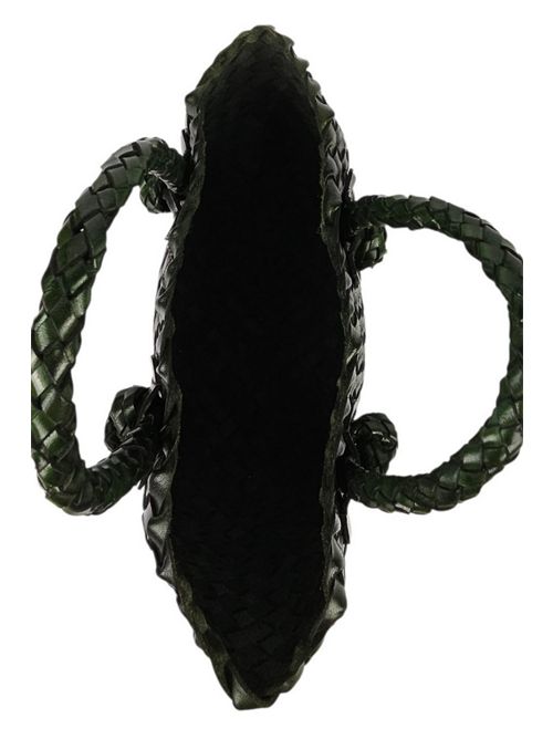 shopping donna piccola in pelle intrecciata verde Vetra Studio | MINI-WOVENV05